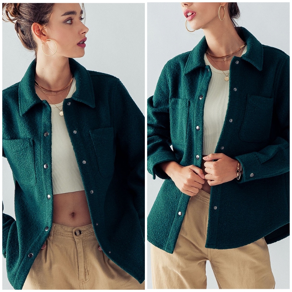 Cozy Chic Hunter Green Curly Sherpa Shacket